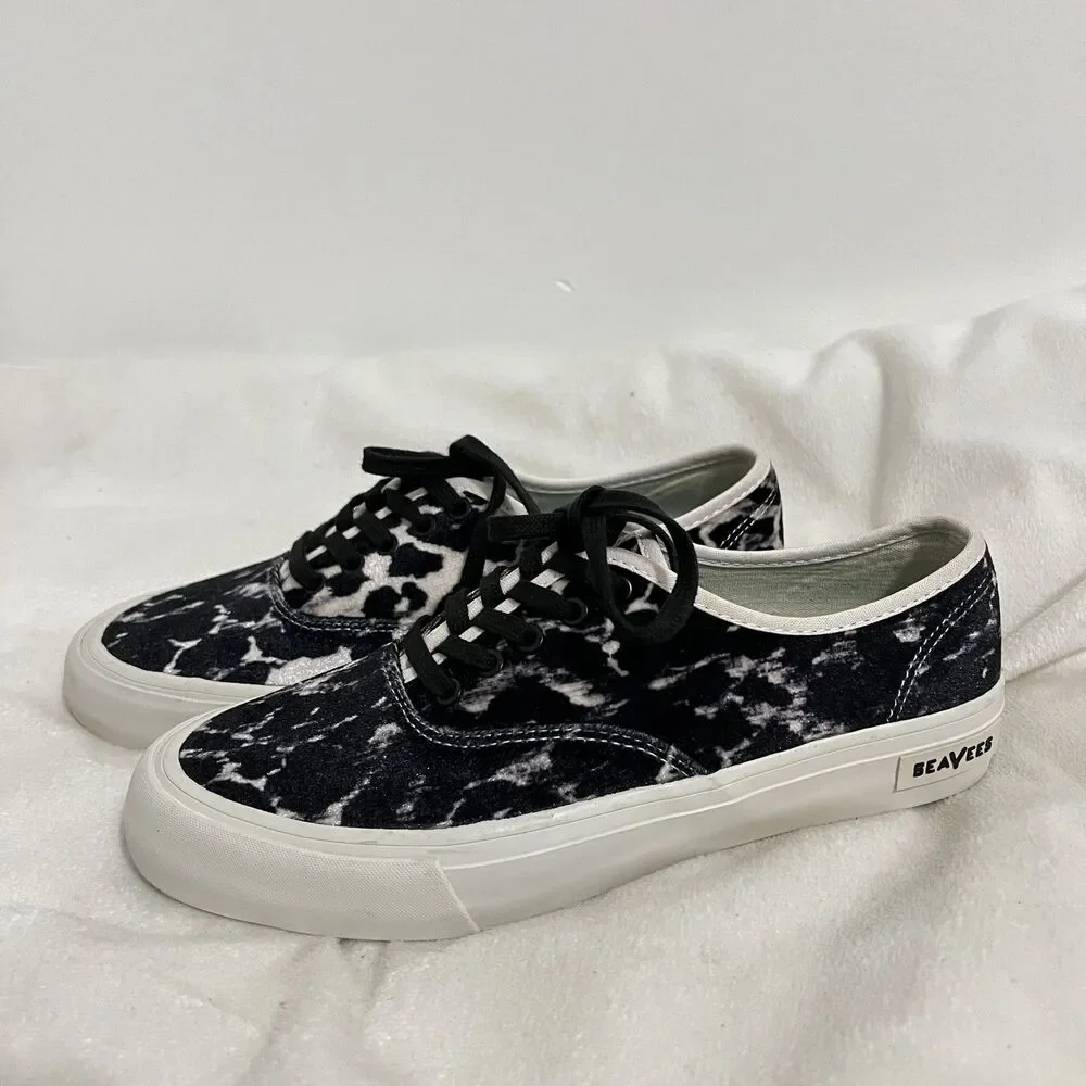 SeaVees for J Crew Shoes Womens Size 9 Black White Velvet Animal Print Sneakers